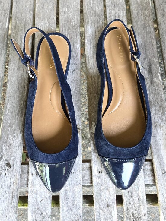 Talbots Shoes - TALBOTS Edison Navy Blue Suede Patent Leather Slingbacks Flats 8.5